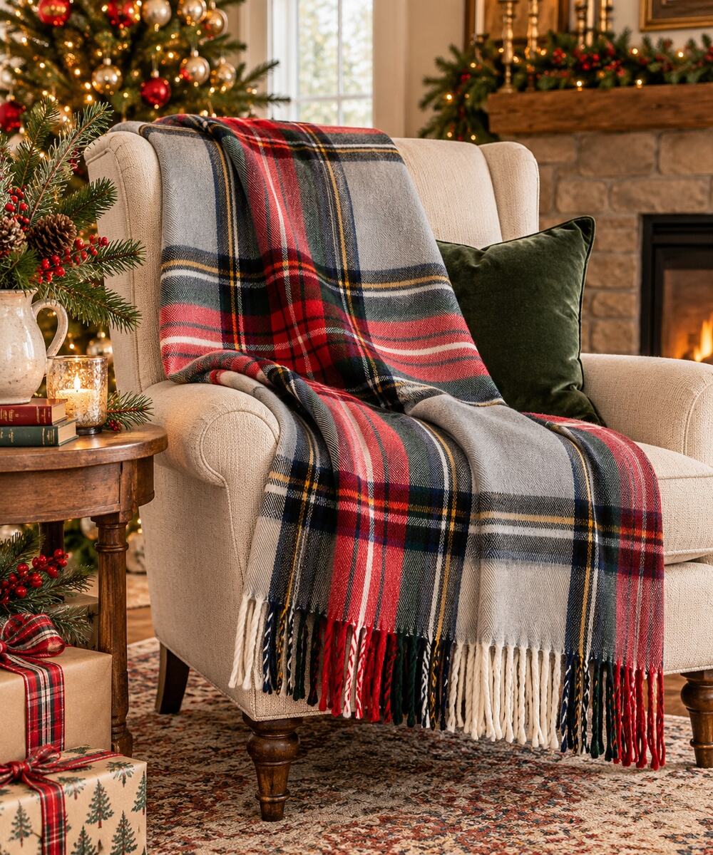 Accessorio Casa Tartan Plaid Throw Blanket 50x60 Made Italy Fringe Christmas